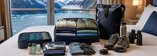 Smart Alaska cruise packing tips with organized luggage, waterproof gear, and travel essentials.