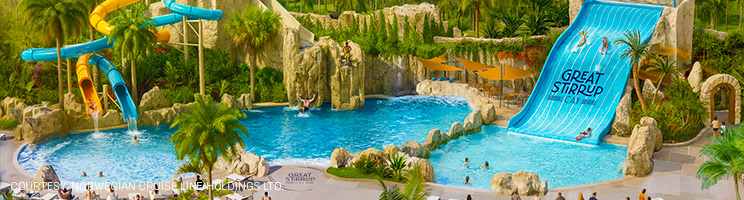 Thrilling water slides at Great Tides Waterpark on Norwegian Cruise Line's Great Stirrup Cay. Thrilling water slides at Great Tides Waterpark on Norwegian Cruise Line's Great Stirrup Cay.
