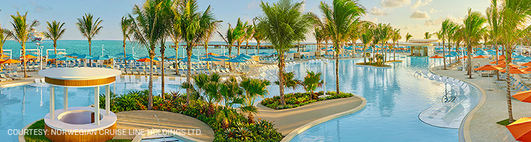 Resort-style pool at Great Tides Waterpark on Great Stirrup Cay by Norwegian Cruise Line. Resort-style pool at Great Tides Waterpark on Great Stirrup Cay by Norwegian Cruise Line.