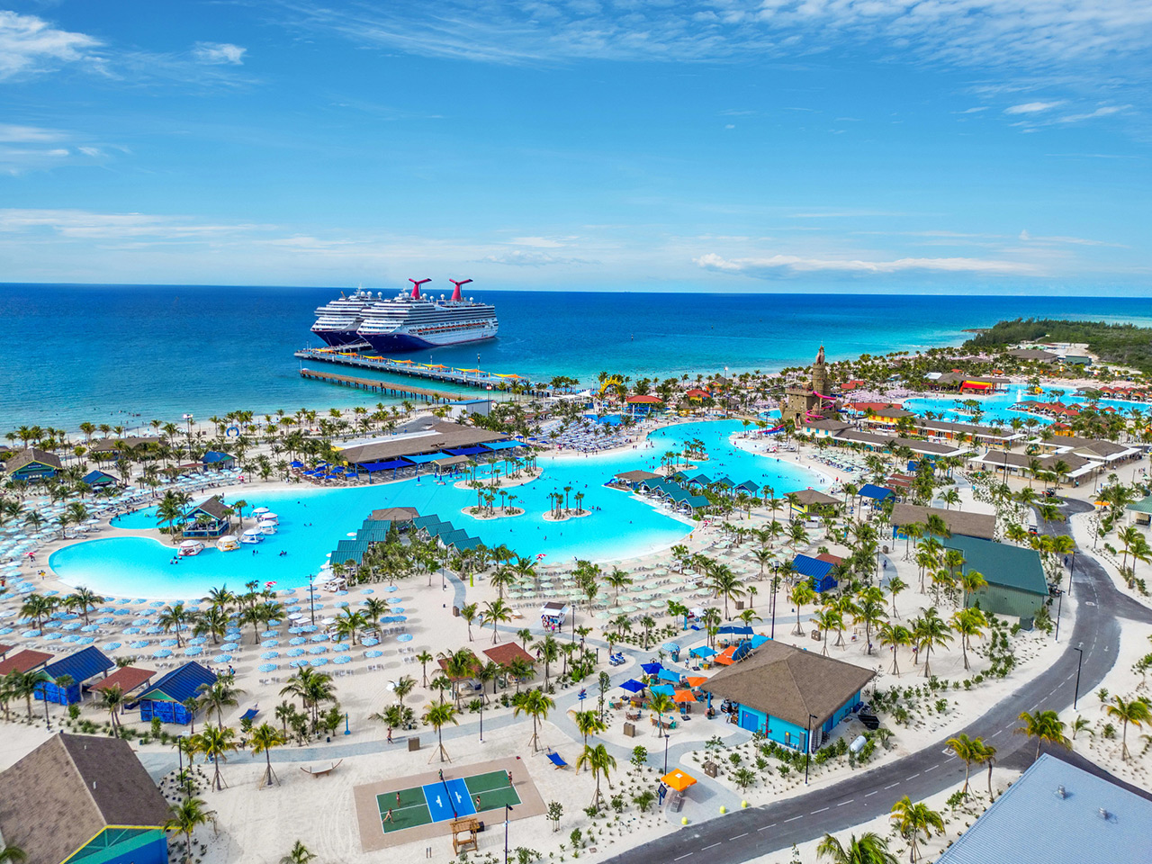 Celebration Key Aerial Shot with Carnival Ships