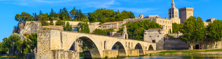 The Bridge of Avignon and Popes Palace in Avignon, France.