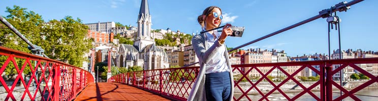 The famous Red Footbridge in Lyon, France