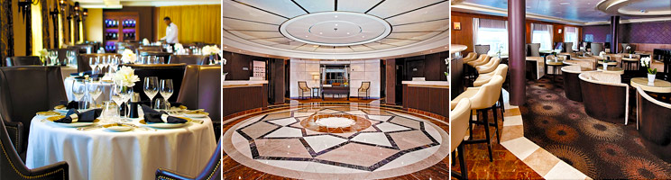 Regent Seven Seas Navigator: Prime 7 Restaurant, Recepetion & Concierge Desk, The Navigator Lounge.