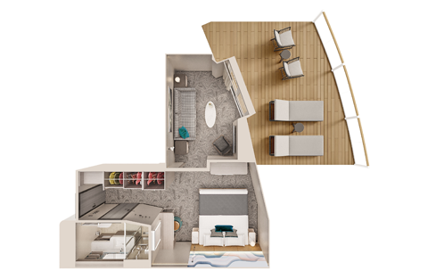 Foward Facing Suite with Master Bedroom & Large Balcony