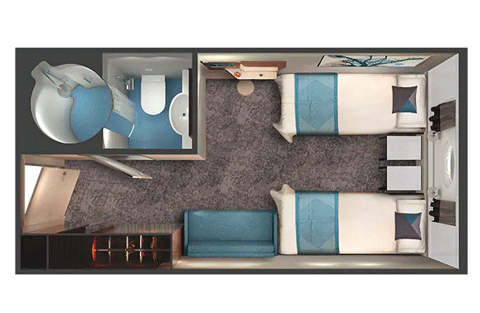 Mid-Ship Oceanview Porthole Window Stateroom