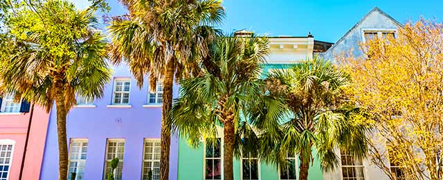Rainbow Row pastel homes in Charleston